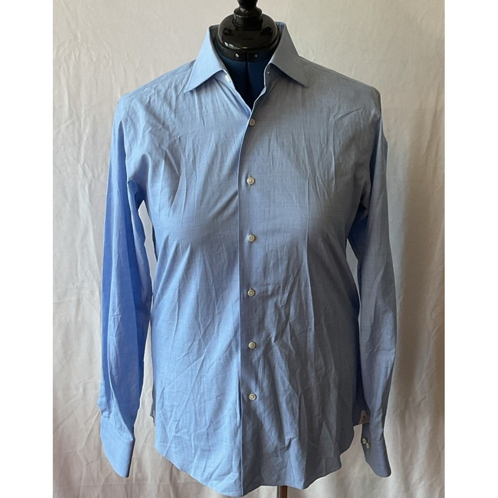 Robert Talbott Tailored Estate Blue Solid Print Spread Collar Shirt Mens 15 M